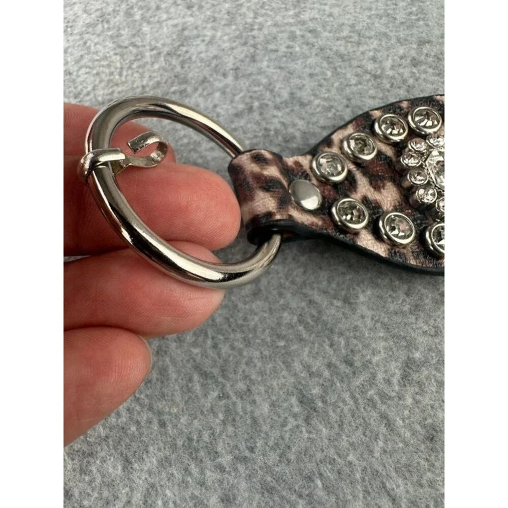 Western Cowgirl Glam Rhinestone Studded Leopard Faux Leather Chain Belt